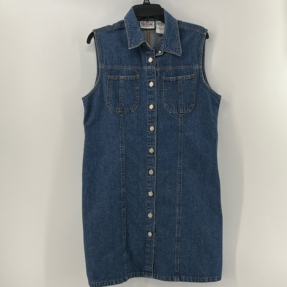 Bill Blass. Denim Dress, Women, L, Blue, Sleeveless Button Front Mini